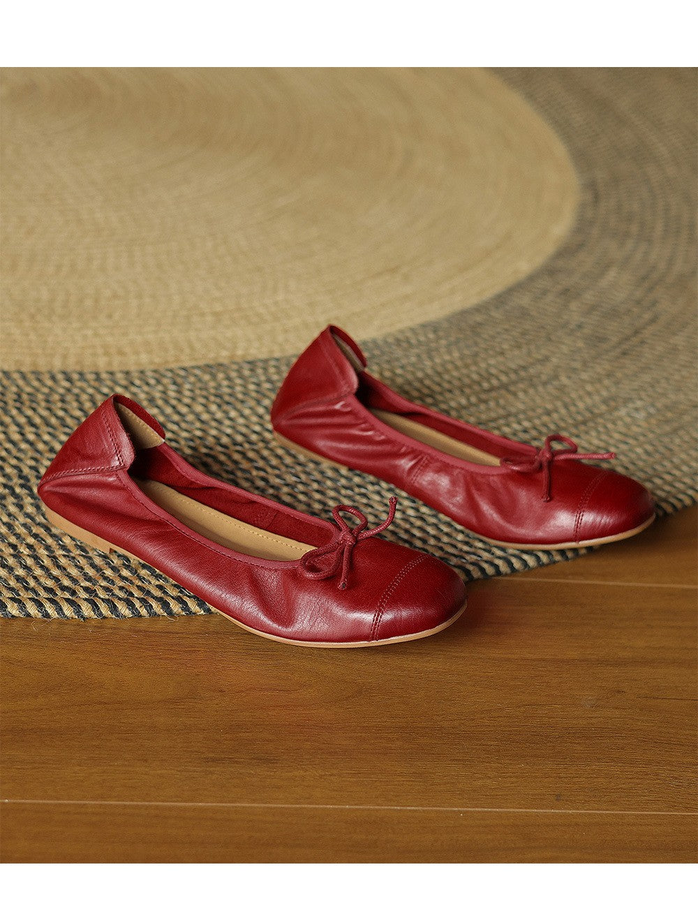 Mary Jane Women Loafers Hand Stitch Casual Streetwear Ballet Flats Soft Sole Solid Color Women Shoes Comfy Round Head Bow Shoes