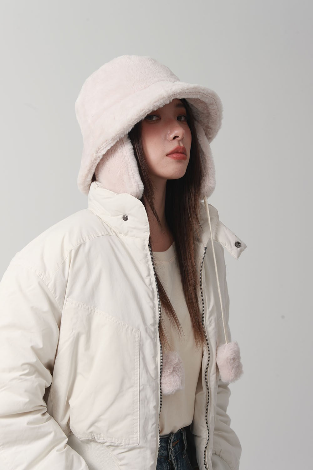 Bomber Winter warm bucket hat hats for women Golf cap Hiking hat fur hat Winter hat Barrel cap Cotton fabric Ear protection cap