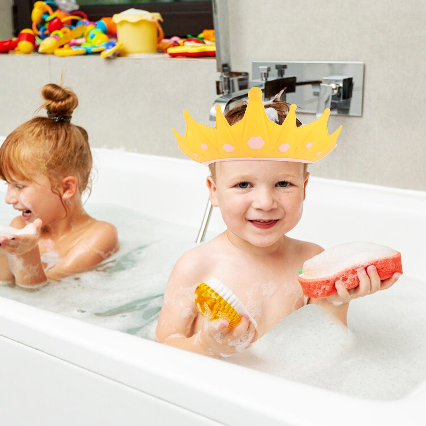 2Pcs Baby Shower Cap Adjustable Soft Silicone Bath Hat Toddler Hair Washing Shield Ear Protection Baby Shower Cap