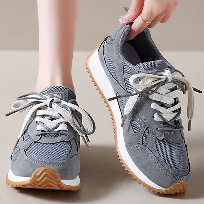 Gray Lace Up Sneakers for Women Breathable Mesh Sports Shoes Woman Autumn Winter Non Slip Soft Insole Vulcanize Shoes Mujer