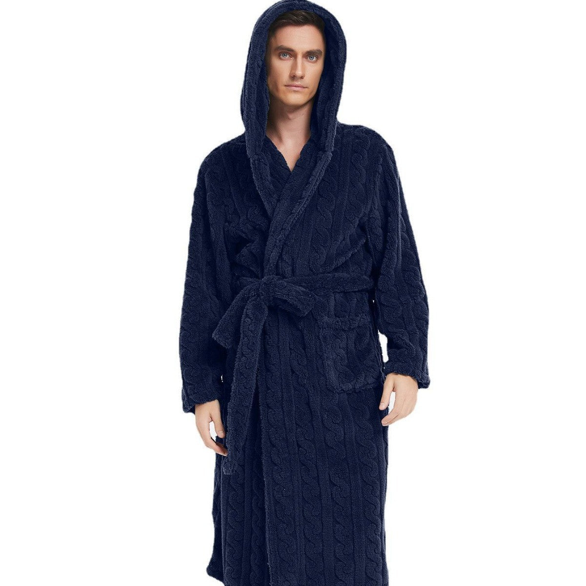 New American Cotton Velvet Jacquard Hooded Men's Dressing Gown with Fleece Thickened Autumn and Winter Couple Dressing Gown