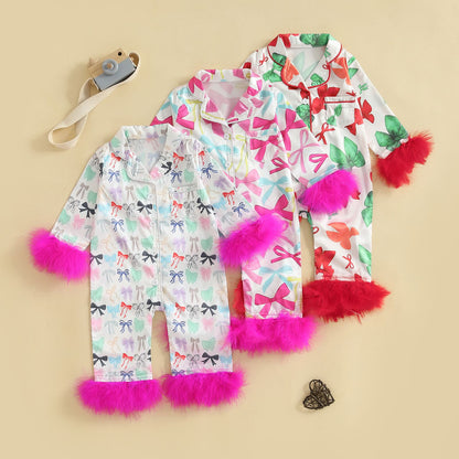 Citgeett Autumn Infant Baby Girls Jumpsuit Long Sleeve Bow Print Button Patchwork Casual Romper Fall Clothes