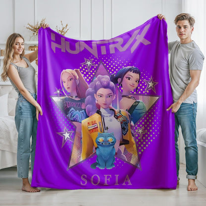 Cartoon K Pop Demon Hunters Theme Flannel Blanket Cover Warmth Multifunctional Decorative Universal Blanket Winter Blankets