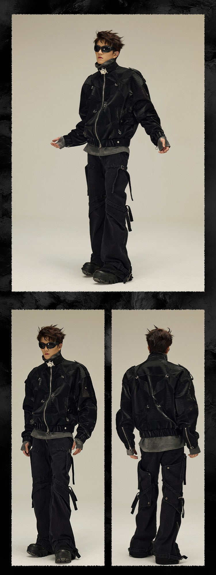 Mauroicardi Spring Autumn Cool Short Shiny Black Crocodile Print Pu Leather Jacket Men Luxury Designer Y2K Streetwear Clothes