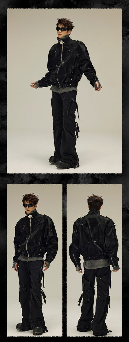 Mauroicardi Spring Autumn Cool Short Shiny Black Crocodile Print Pu Leather Jacket Men Luxury Designer Y2K Streetwear Clothes