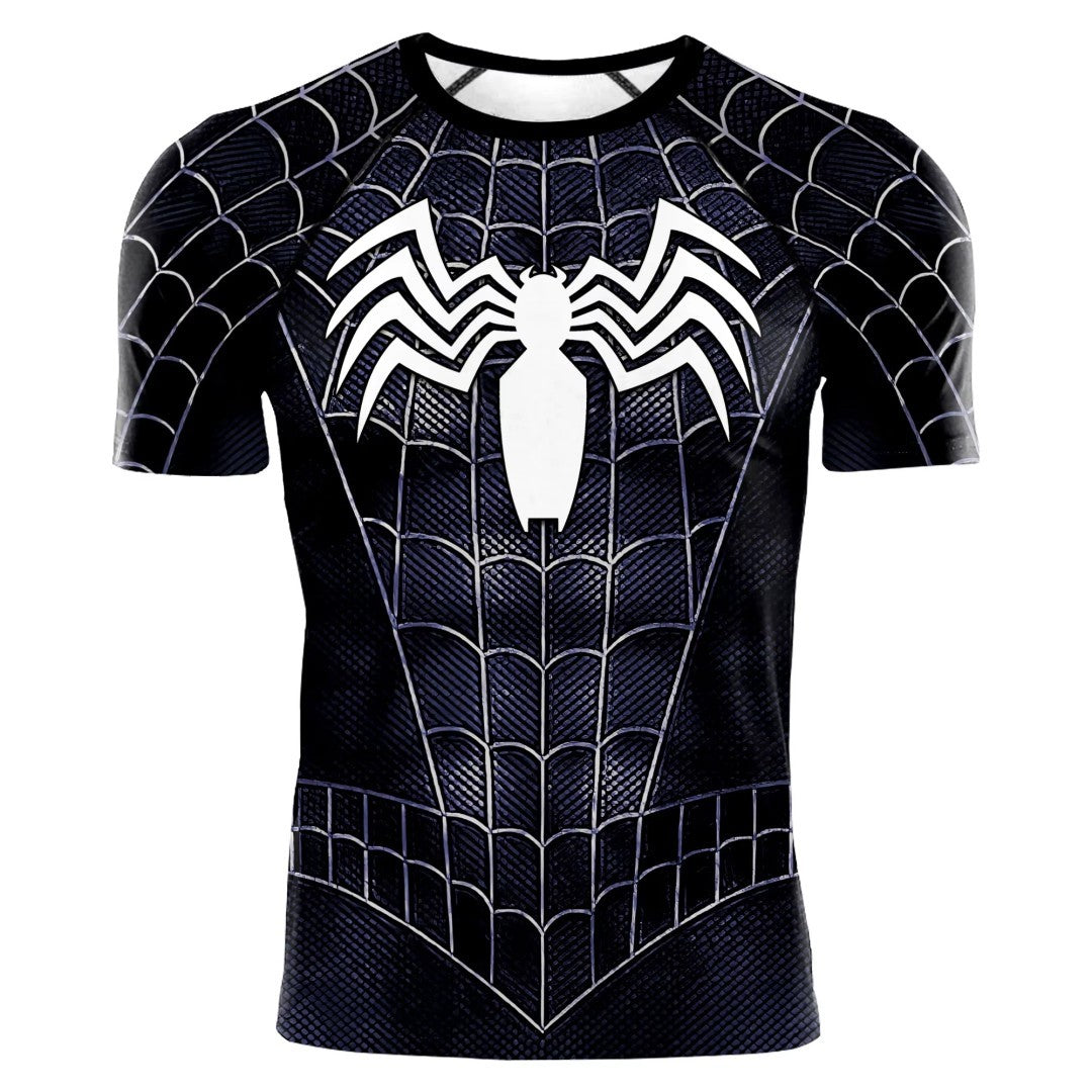 2025 summer new men's compression T-shirt Spider role play short sleeve T-shirt elastic superhero top fitness activewear