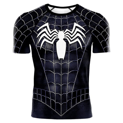 2025 summer new men's compression T-shirt Spider role play short sleeve T-shirt elastic superhero top fitness activewear