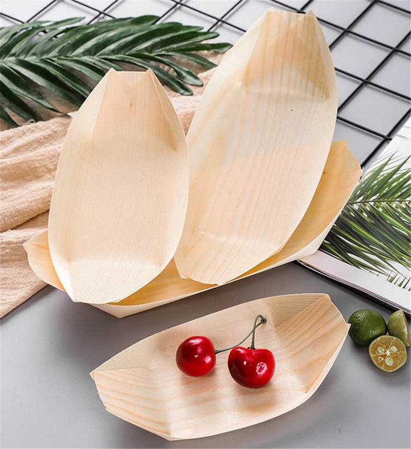 50 100pcs Natural bamboo Disposable Kayak sushi Wood Boat Salad Dessert Pine cake Boat Snack Bowl mat sushi plate tray onigiri