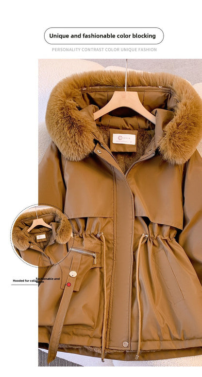 Fleece Lined Hood Down Jacket Winter Coat for Women Warm Drawstring Padded Parkas Korean Casual Streetwear Female Puffer Outwear