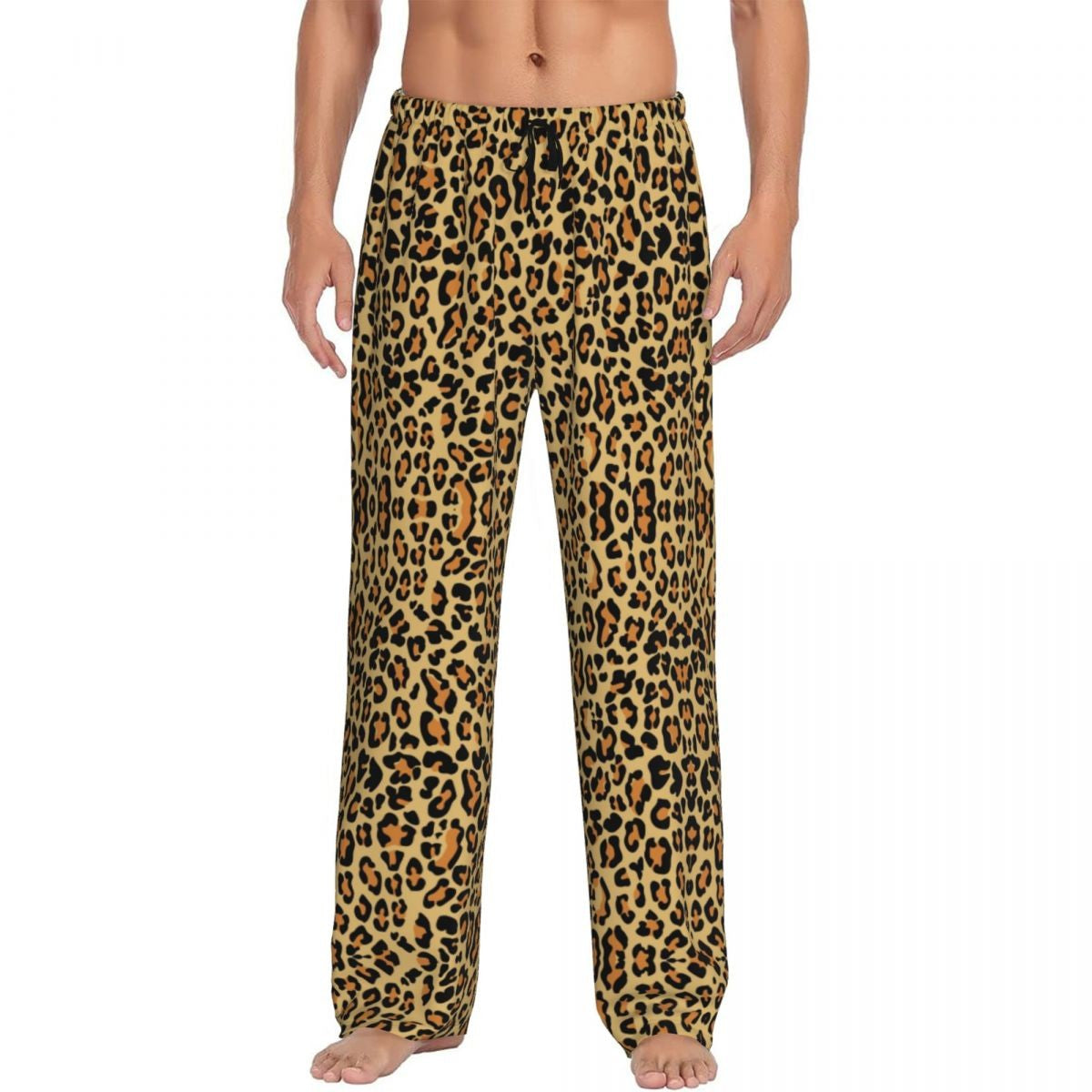 Custom Leopard Print Pajama Pants Men's Animal Skin Sleepwear Lounge Sleep Bottoms Stretch with Pockets