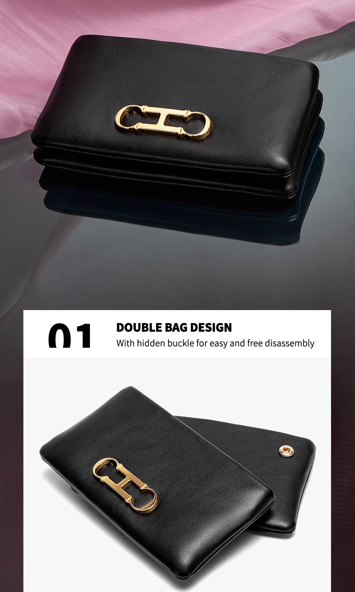 Fashionable Luxury Design 2024 Women's Solid Color Rectangular Handbag Business Party Letter Design Card Bag