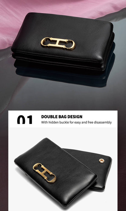 Fashionable Luxury Design 2024 Women's Solid Color Rectangular Handbag Business Party Letter Design Card Bag