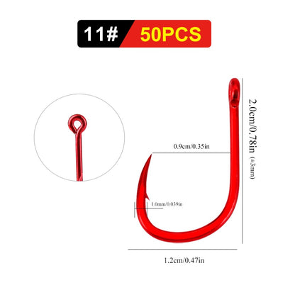 FTK 50-100pçs Anzol de Pesca Dourado Aço de Alto Carbono 1#-12# Anzol Farpado com Olhal Anzóis Vermelhos para Pesca de Carpa