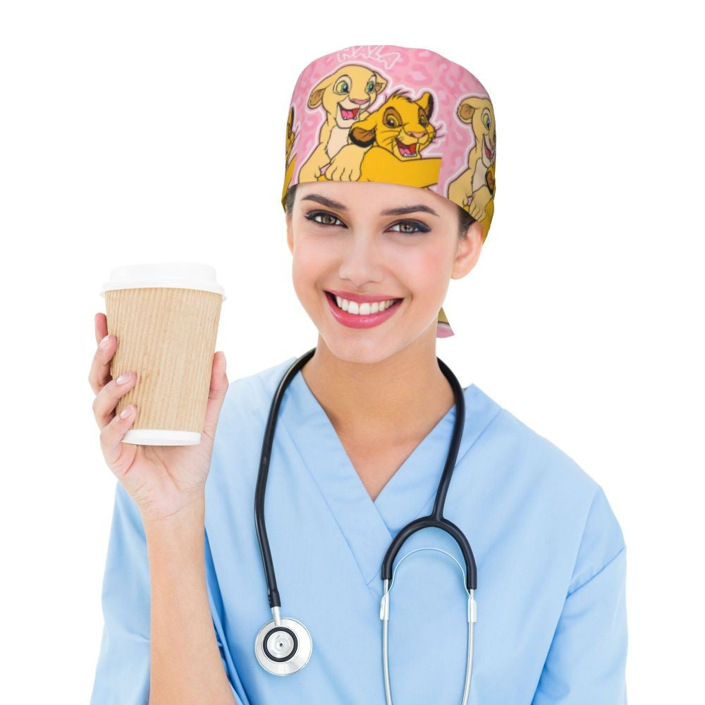Boné cirúrgico personalizado O Rei Leão, divertido, para homens e mulheres, chapéu de esfoliação, gorro de enfermeira para dentista