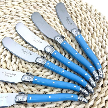 Faca de Manteiga Laguiole com Cabo Azul de Plástico, Queijo, Bolo, Espátula de Aço Inoxidável, Queijo, Geleia, Espalhador, Fatiador, Talheres Amarelos