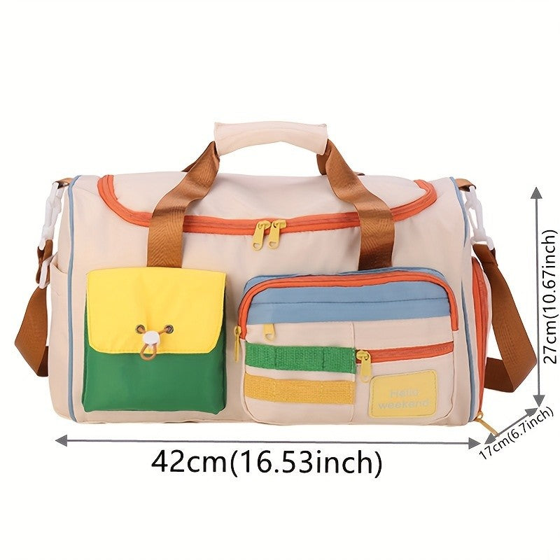 Colorful Retro Travel Bag, Large Capacity Duffle With Shoulder Strap, Sports Gym Carry-On, Multi-Pocket Casual Weekend Luggage