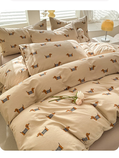 Cute Dog Printed Duvet Covet Set Brown Color Comforter Cover with Pillowcase for Kids Single/Queen/King housse de couette Full