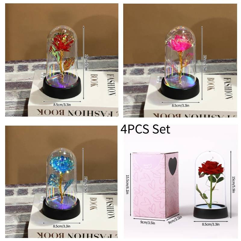 Eternal Rose Flowers Artificial Foil Flower in Glass Glow Immortal Flower LED Roses Lamp Flores Eternas Christmas Lover Gift