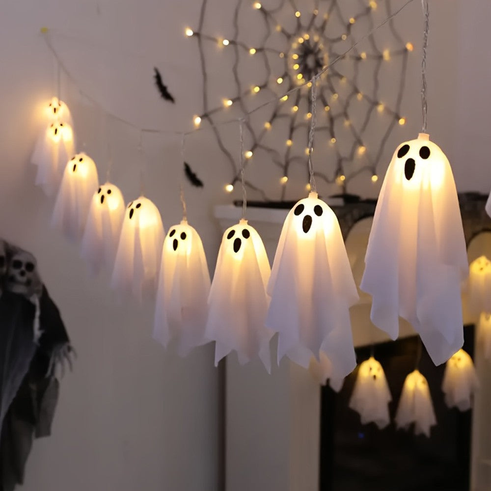 Luzes de Halloween de Fantasma, Guirlanda de Corda à Prova d'Água com 8 Modos, Decorações Internas e Externas para Festa, Casa Assombrada, Lareira, Varanda