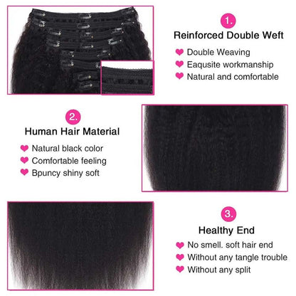 Extensões de Cabelo Humano Cacheado Liso 100% Não Processado Remy Clip-in Extensões de Cabelo com Trama Dupla de Pele Clip-in Para Mulheres Negras