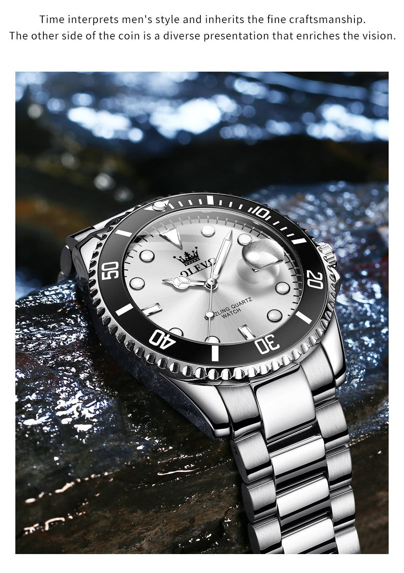 OLEVS Men's Watches Trend Luxury Fine Steel Strap Big Date Original Brand Quartz Wristwatch for Man Waterproof Luminous 5885 New