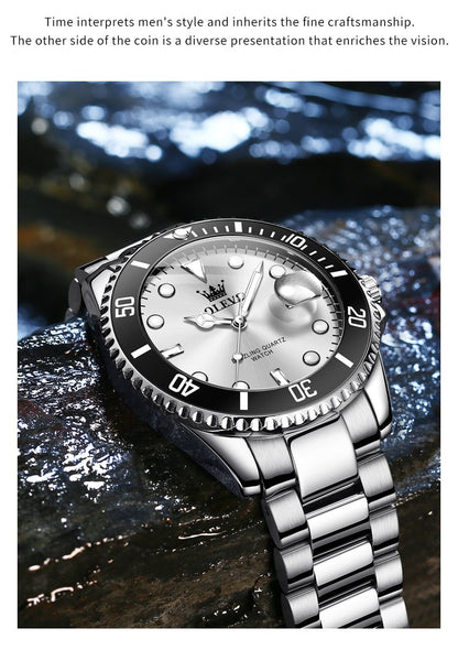 OLEVS Men's Watches Trend Luxury Fine Steel Strap Big Date Original Brand Quartz Wristwatch for Man Waterproof Luminous 5885 New
