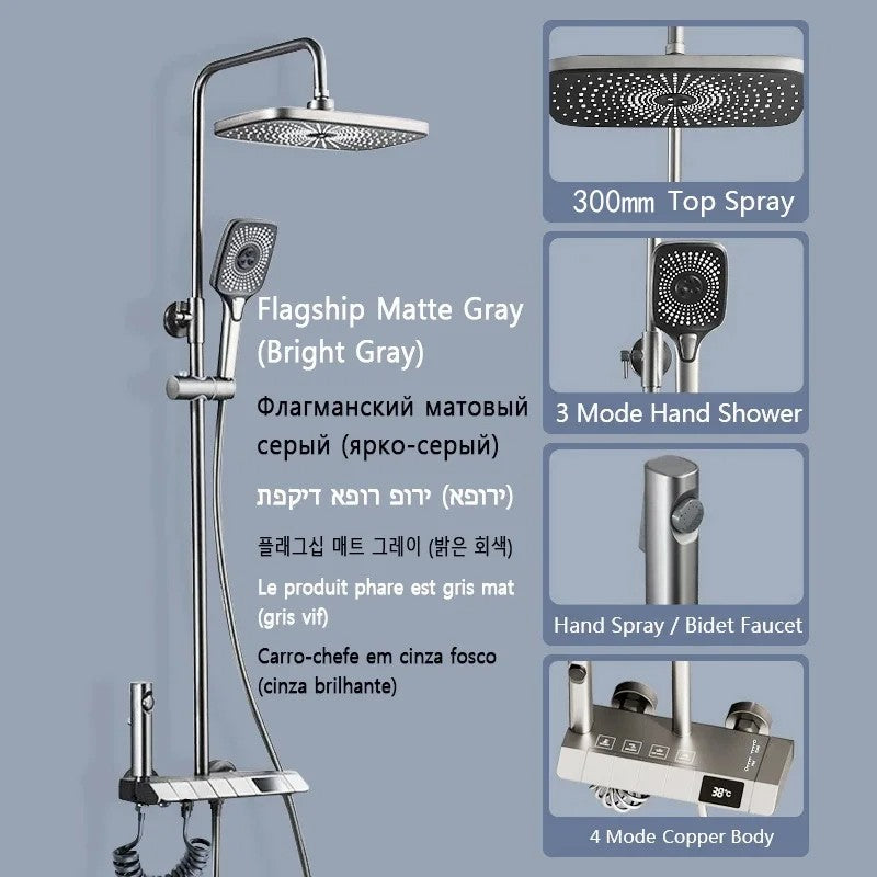 Bathroom Shower Set with LED Display Piano Keys Bath Shower Rain Shower Complete Bathroom Accessories