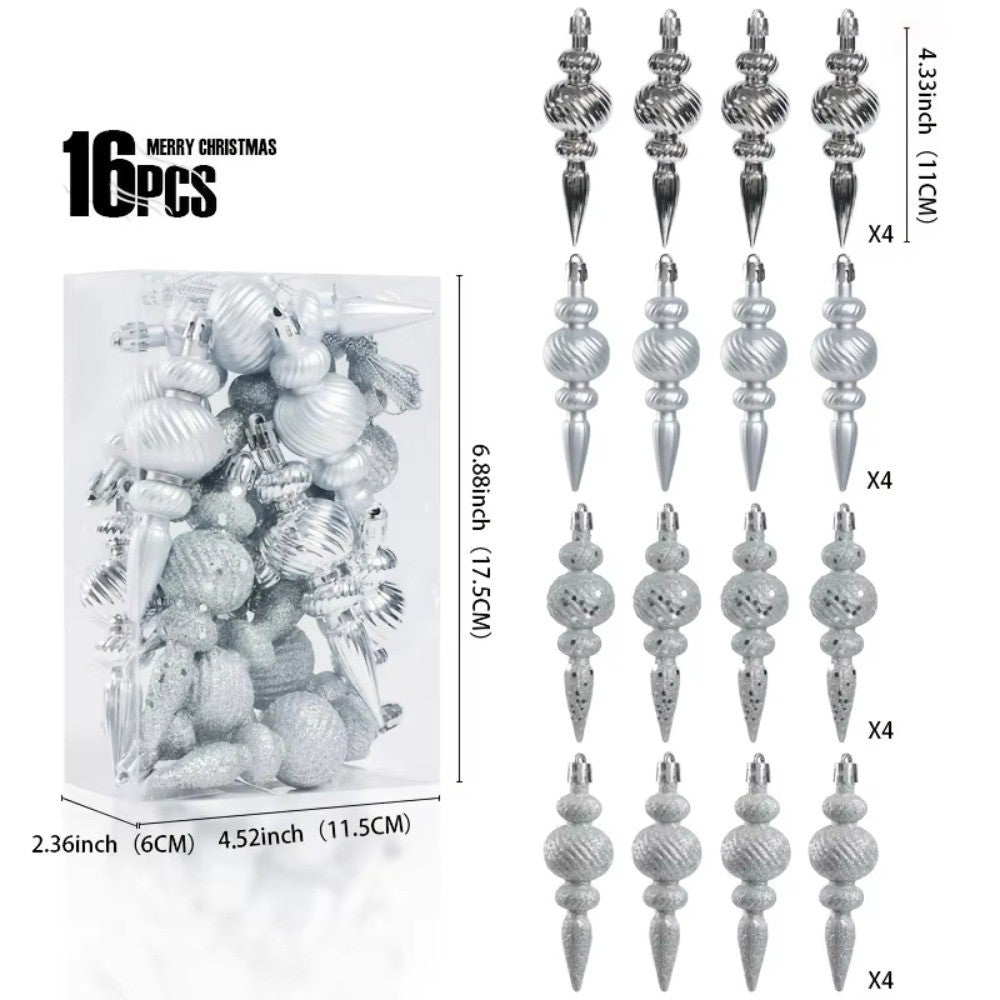 16Pcs 16Pcs/Box Christmas Hanging Balls Special Shaped Gold Powder Xmas Tree Party Decorations with Hanging Rope
