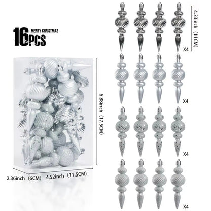 16Pcs 16Pcs/Box Christmas Hanging Balls Special Shaped Gold Powder Xmas Tree Party Decorations with Hanging Rope