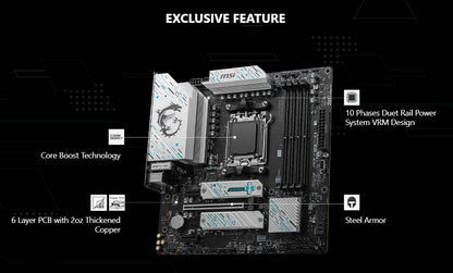 MSI B650M GAMING PLUS WIFI AMD B650 Suporta DDR5 7200+MHz (OC) 192GB Placa-mãe AMD Ryzen ™ Série 7000 8000 Socket AM5