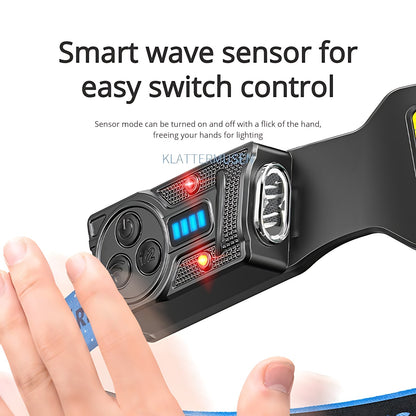 Wave Sensor Headlamp 2400mAh USB Charging Head Light 6 Modes with 315° Rotatable Side Lights For Fishing Outdoor Riding Camping