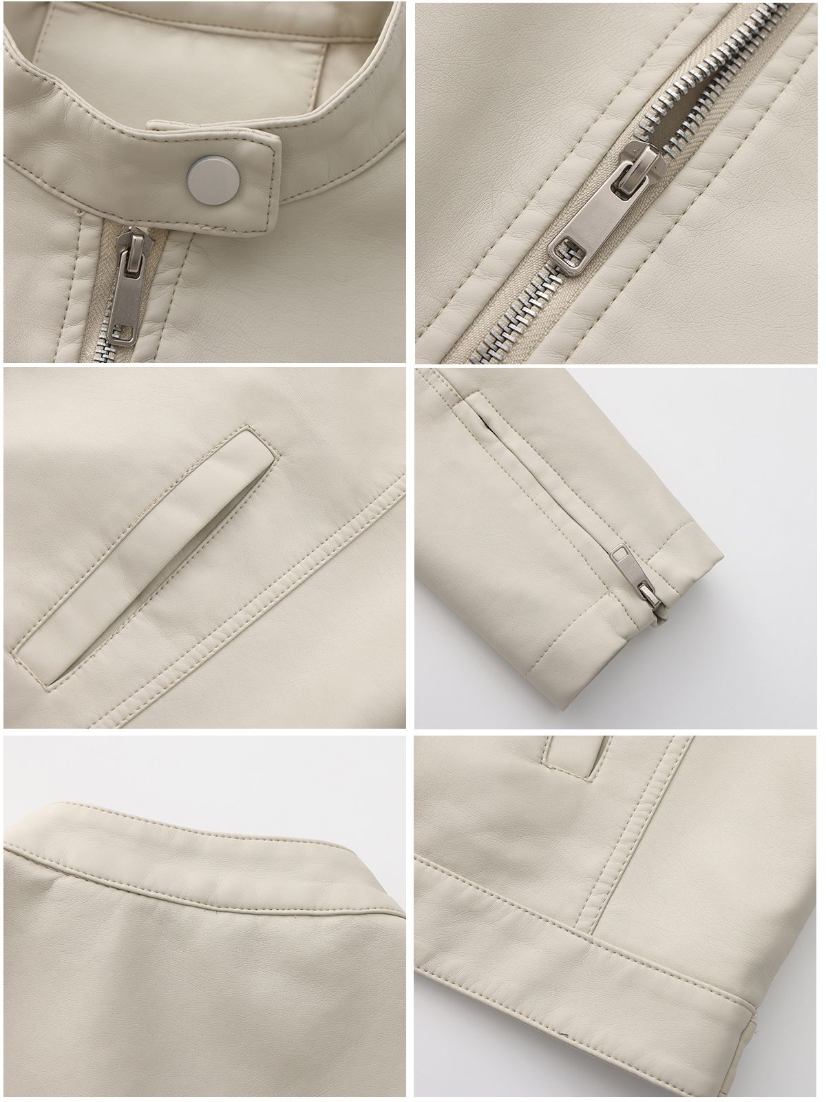 Black Women's Fitted Leather Jacket with Front Zipper & Side Pockets?, Available in Brown, Navy Blue, and Beige.