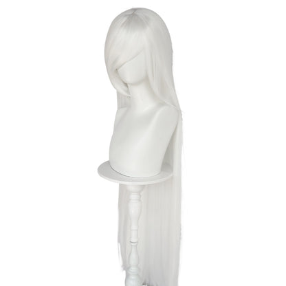 Synthetic 46Inch Extra Long Straight White With Bangs Stylish and Versatile Anime Cosplay Wig For Daily Party Wear Wig Fashion