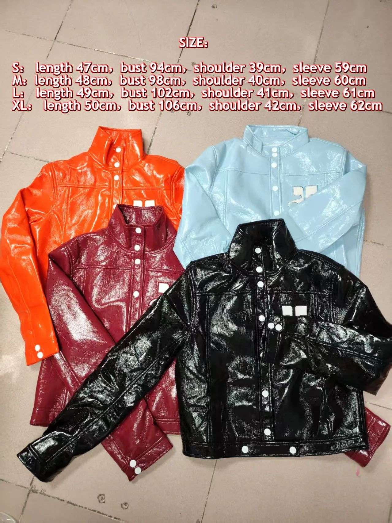 Trendy Luxury French Cou Logo Silhouette PU Leather Jacket Black Wine Red Short Coat Half Skirt Set Women's Fashion Outerwear