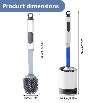 Water Spray Silicone Toilet Brush With Set 40cm Long Handle Refillable Tpr Brush With Wall-Mounted Bathroom Cleaning Accessories