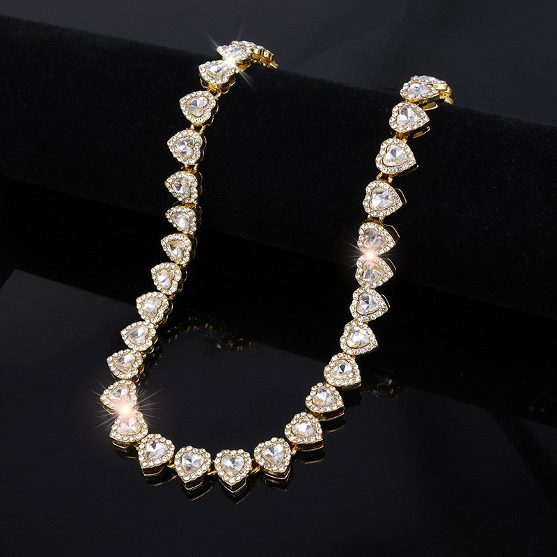 2025 Novo Colar Pulseira Luxuoso Brilhante Coração 45CM Strass Corrente Tênis para Mulheres Homens Presente Joias