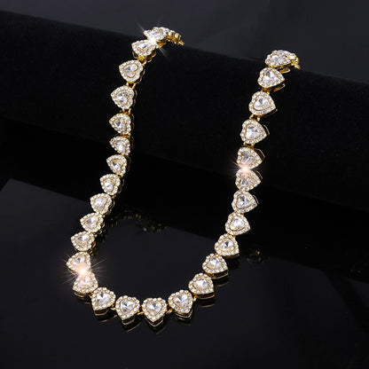 2025 Novo Colar Pulseira Luxuoso Brilhante Coração 45CM Strass Corrente Tênis para Mulheres Homens Presente Joias