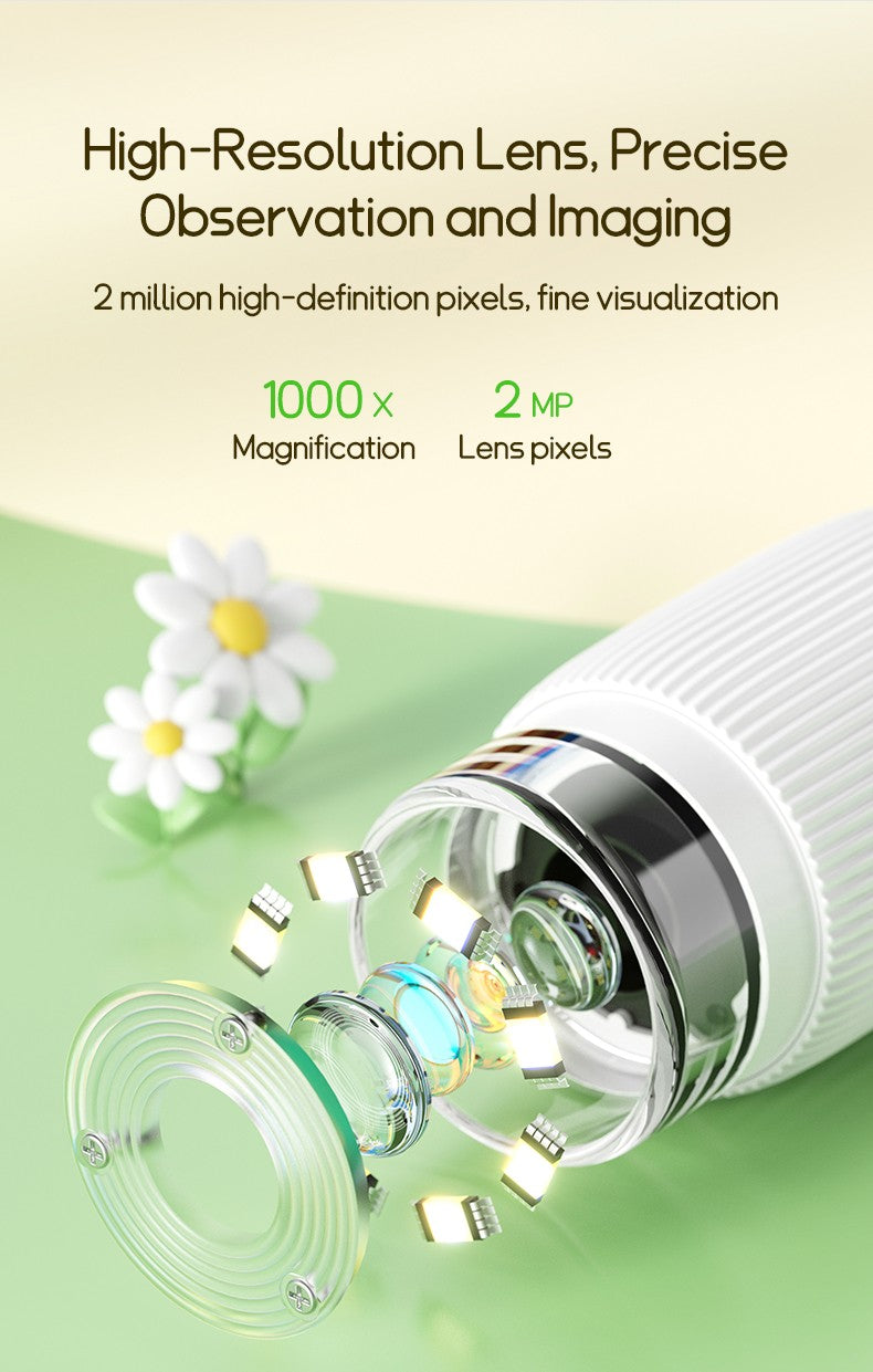 Microscópio Infantil Portátil de Bolso Tela IPS de 2 Polegadas Microscópios Digitais Portáteis de 1000X com 8 Luzes LED Ajustáveis