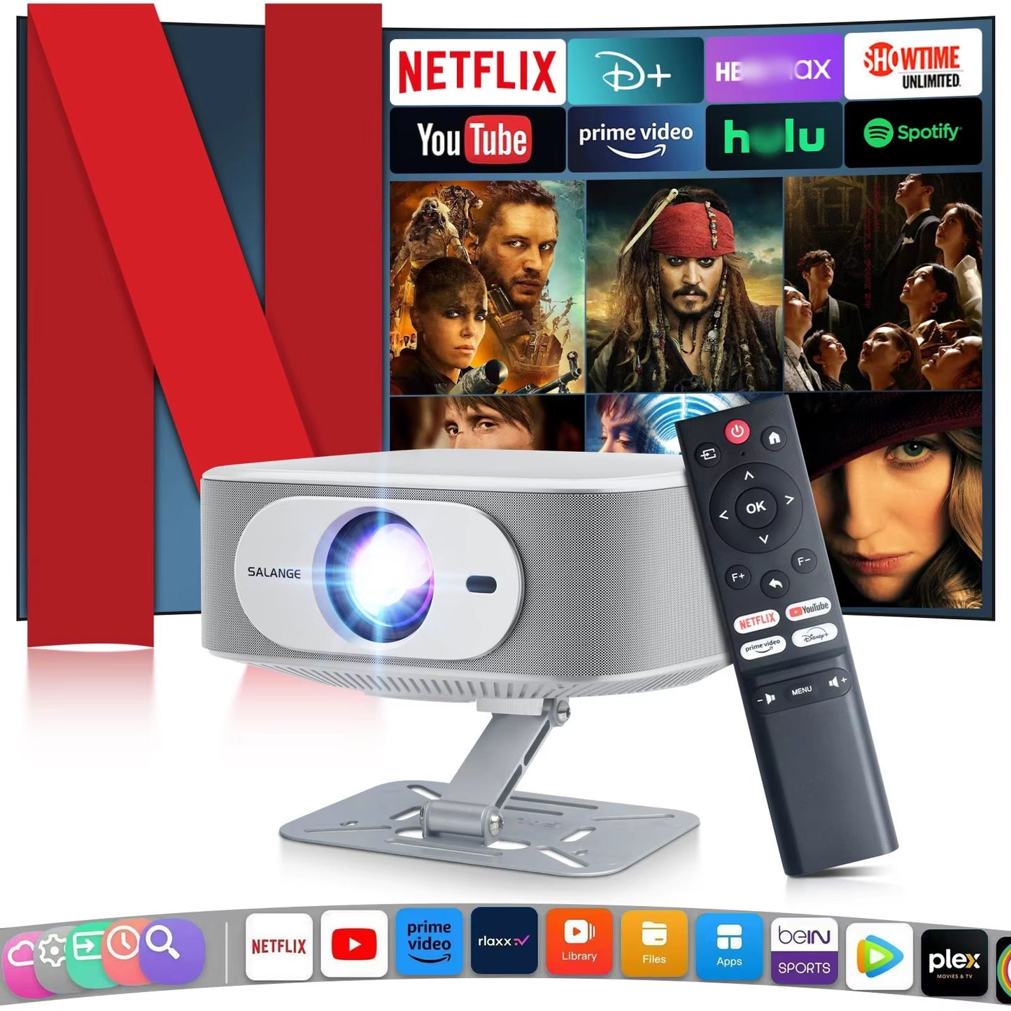 Projetor Salange Netflix P92MAX Smart Android 13 1080P BT5.2 WiFi6 12000L Foco Eletrônico Correção Trapezoidal Automática 4K Filmes Cinema Doméstico HD