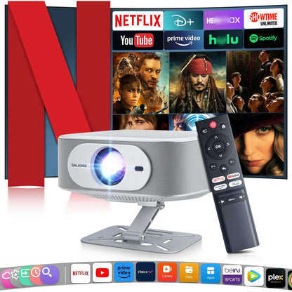 Projetor Salange Netflix P92MAX Smart Android 13 1080P BT5.2 WiFi6 12000L Foco Eletrônico Correção Trapezoidal Automática 4K Filmes Cinema Doméstico HD