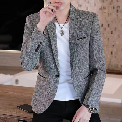 Men's casual plaid suit jacket, fashionable and versatile slim-fitting top, stylish plaid suit