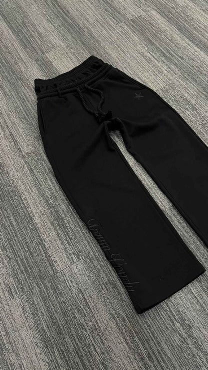Harajuku Loose Double Waisted Sweatpants Y2K American Solid Color Letter Embroidery Casual Pants Hip Hop Drawstring Waist Jogger