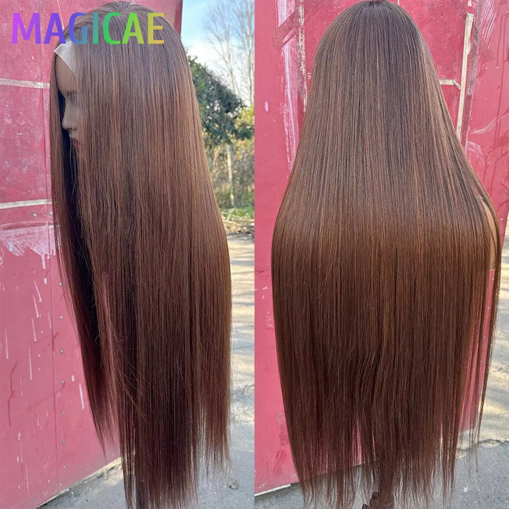 Magicae 330Grams 36Inch 4x4 Lace Front Wigs Chestnut Brown Wigs Ombre Highlight Straight Blond P27/613# High Temperature Cosplay