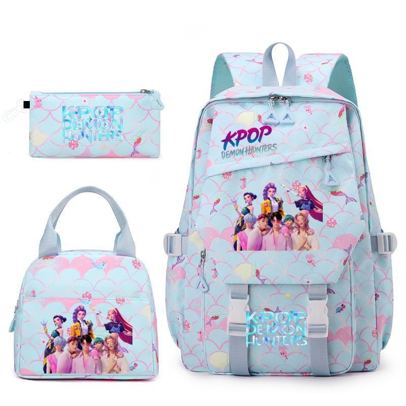 3pçs Mochilas K-pop Demon Hunters Desenho Animado Anime Escolar com Lancheira Mochilas Infantis Impermeáveis Presentes para Aluno