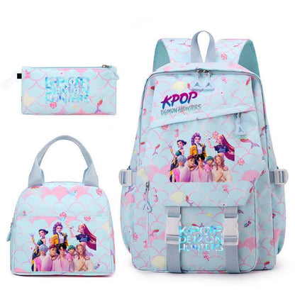 3pçs Mochilas K-pop Demon Hunters Desenho Animado Anime Escolar com Lancheira Mochilas Infantis Impermeáveis Presentes para Aluno