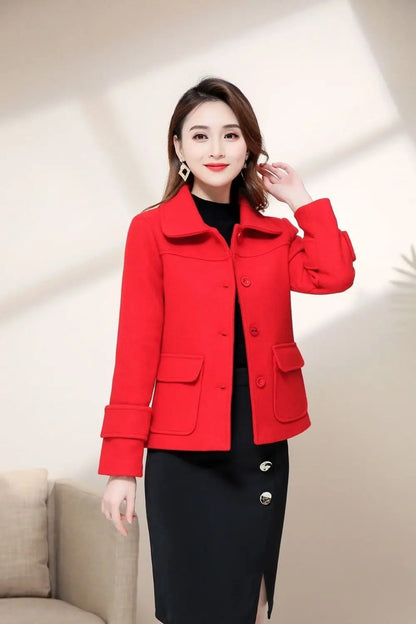 Short Woolen Coat for Women Casual Elegant Autumn Winter New Style Korean Version Polyester Fiber Commute Style Pure Color