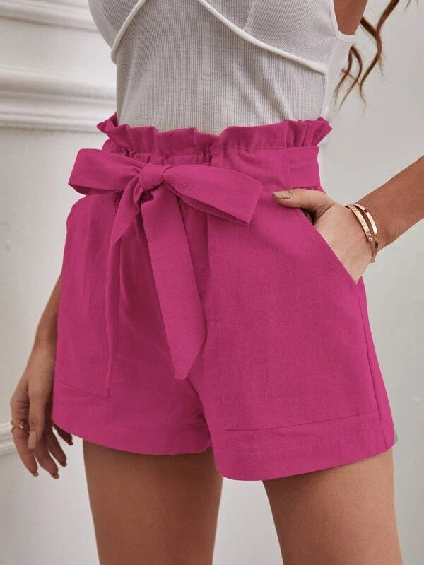 Europe and America Cross border New Summer Women's Loose Linen Casual Shorts Pockets Solid Large High Waist Wide Leg Pants