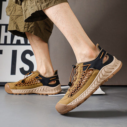 Sandals men's tide summer new style leather toe cap outdoor leisure sports hollow sandals beach shoes