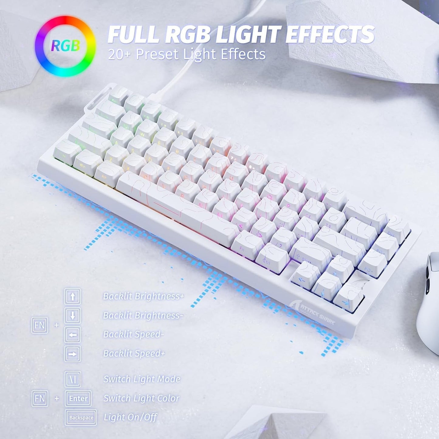 Teclado Mecânico para Jogos ATTACK SHARK X68 HE Rapid Trigger 60% com Fio, Atuação Ajustável, Switch Magnético Hall Effect, 8KRO