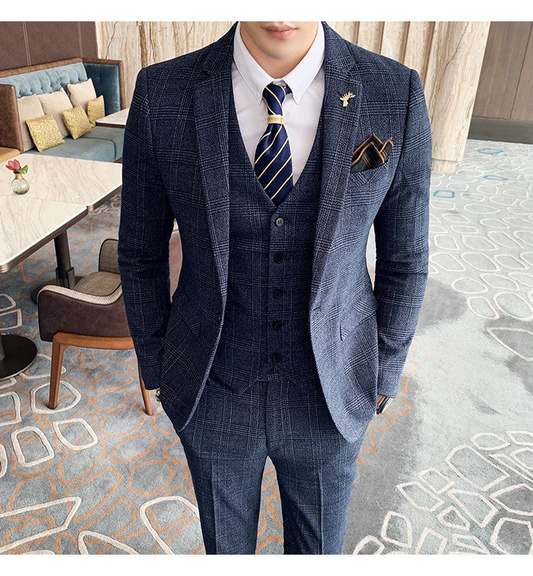 Men's High-quality Plus Size 5XL-M 3-piece Suit (suit+vest+pants) Business Fashion Plaid Suit Groom's Wedding Banquet Set